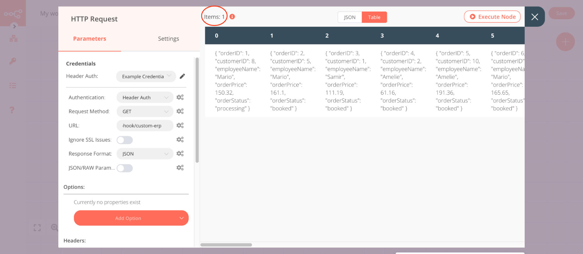 HTTP Request node output