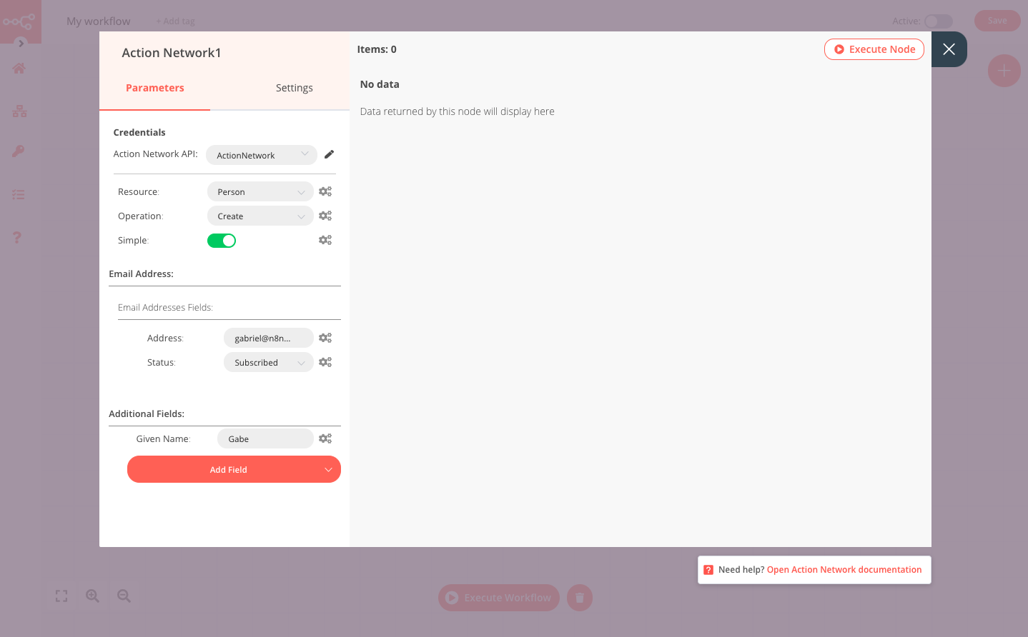 Action Network1 node