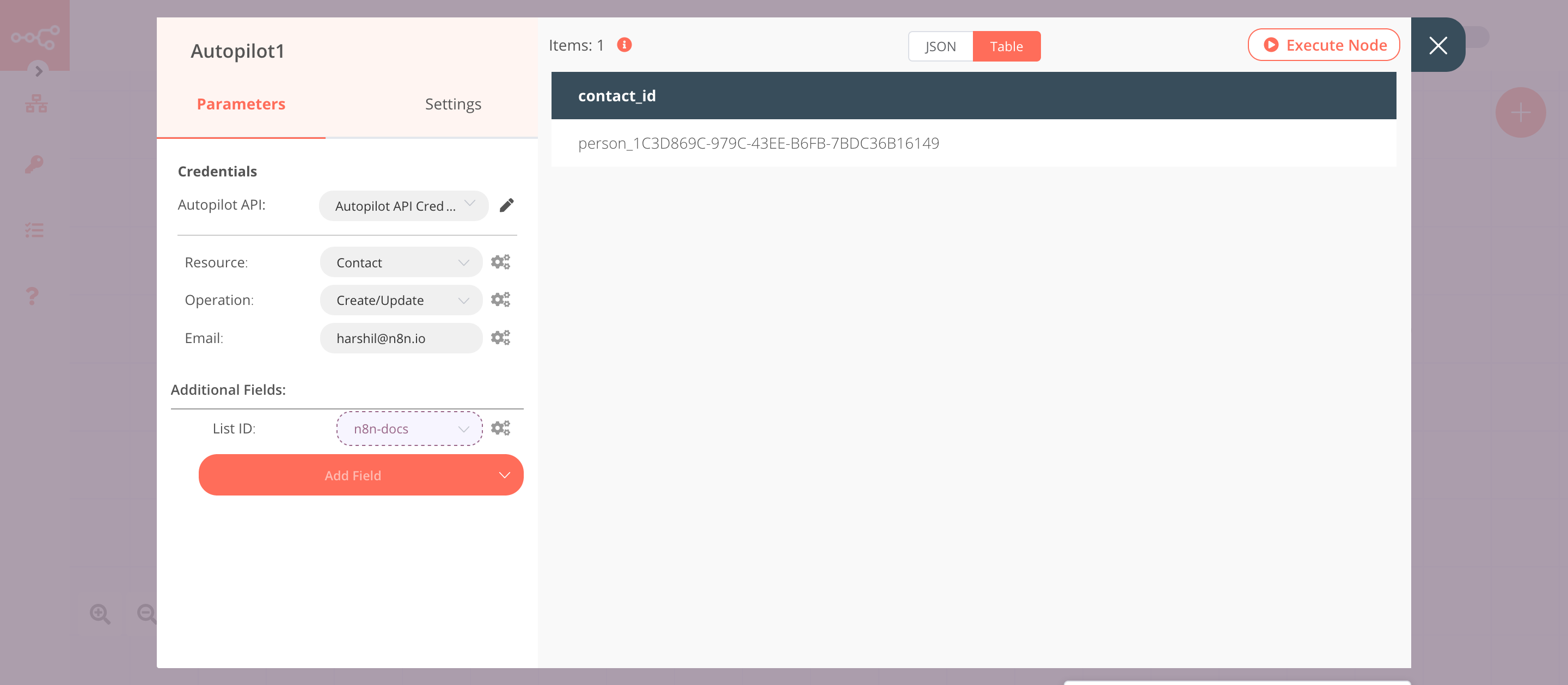 Using the Autopilot node to create a new contact and add it to the list