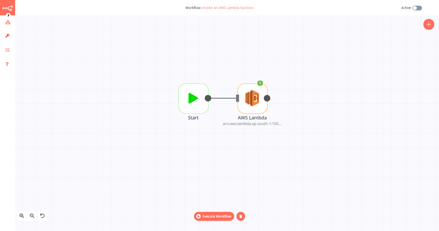 A workflow with the AWS Lambda node