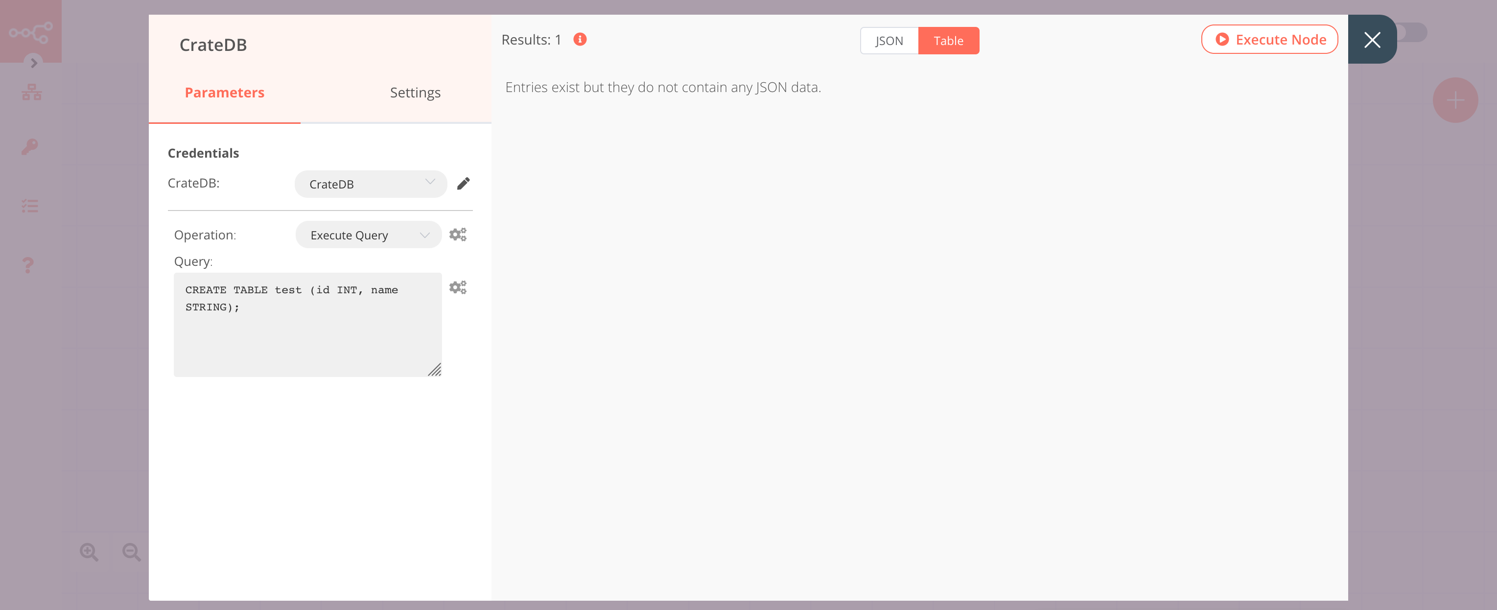 Using the CreateDB node to create a table