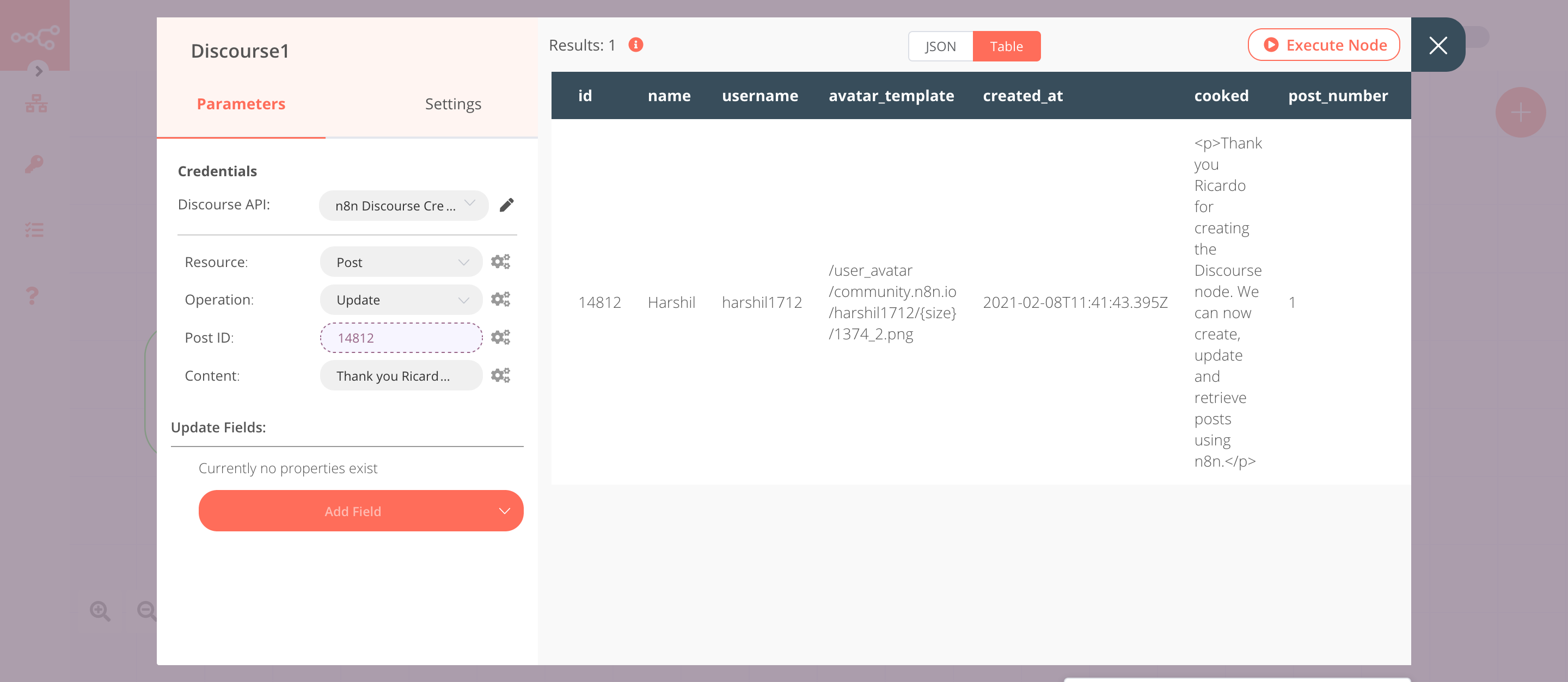 Using the Discourse node to update a post