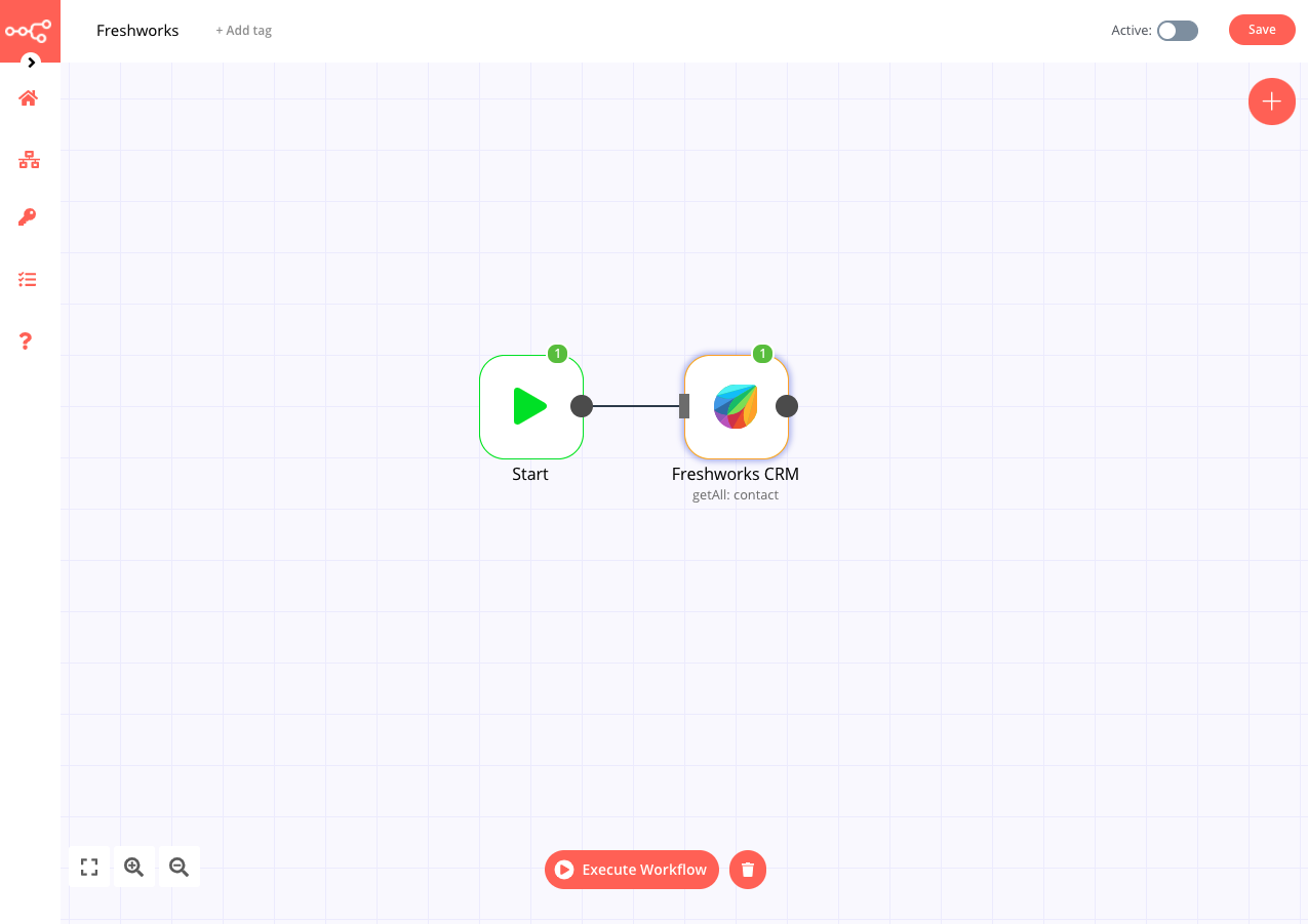 A workflow with the Freshworks CRM node