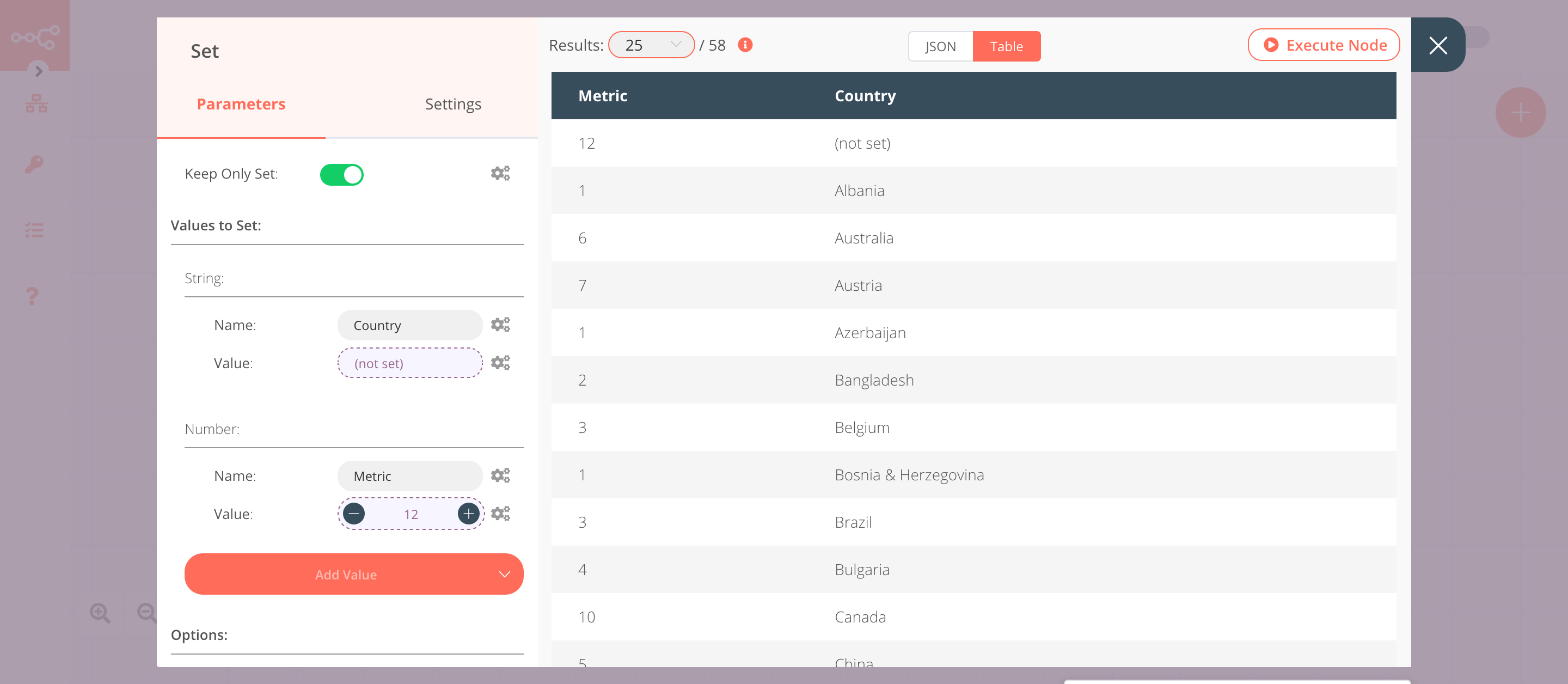 Using the Set node to set data