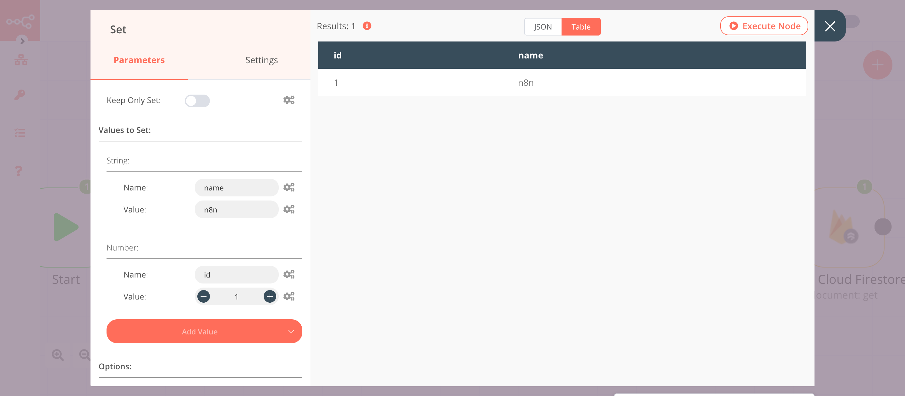 Using the Set node to set the data