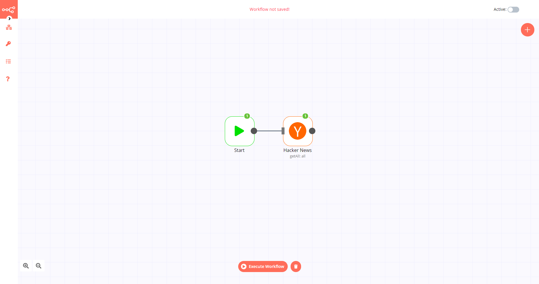 A workflow with the Hacker News node