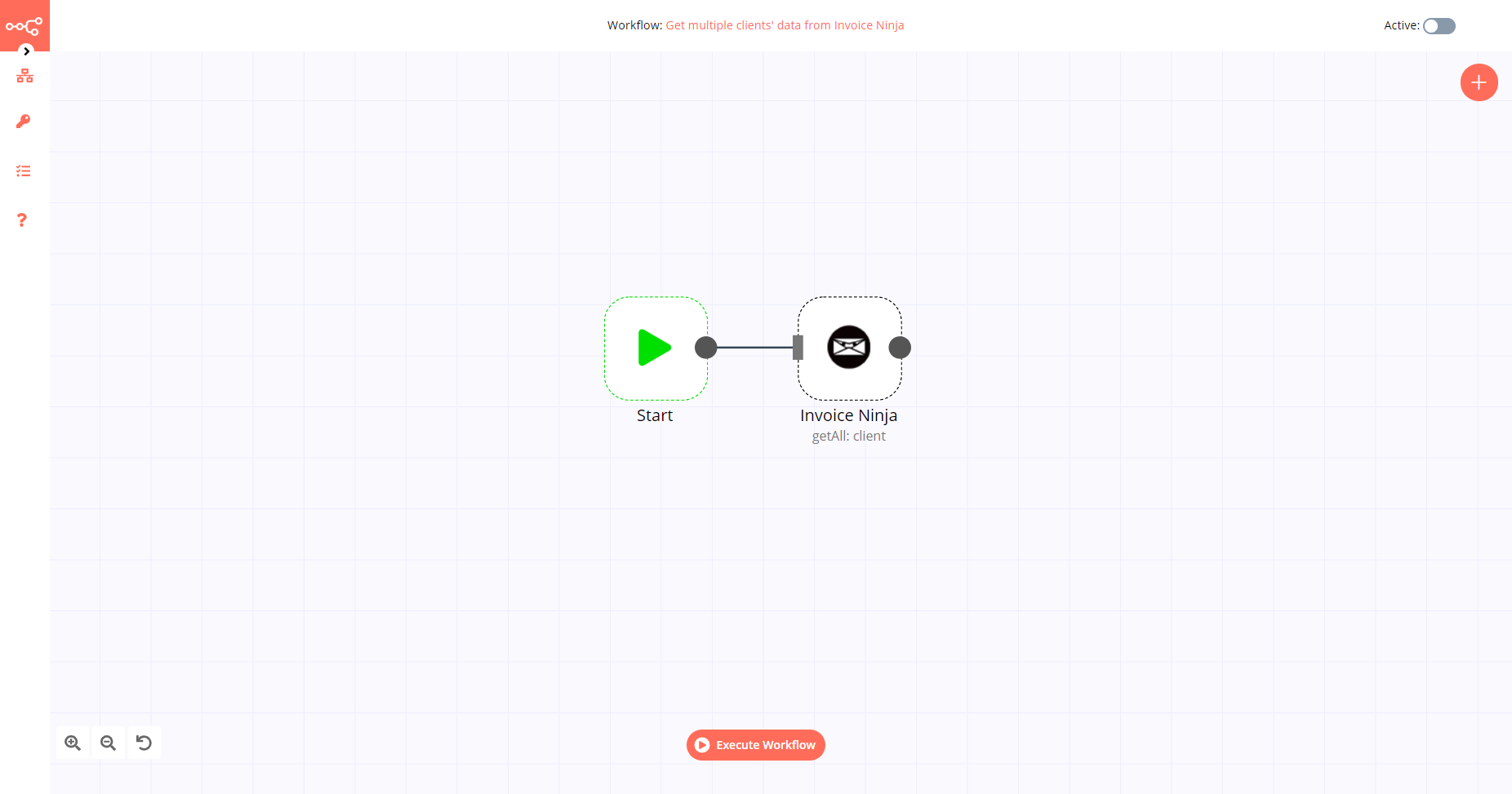 A workflow with the Invoice Ninja node