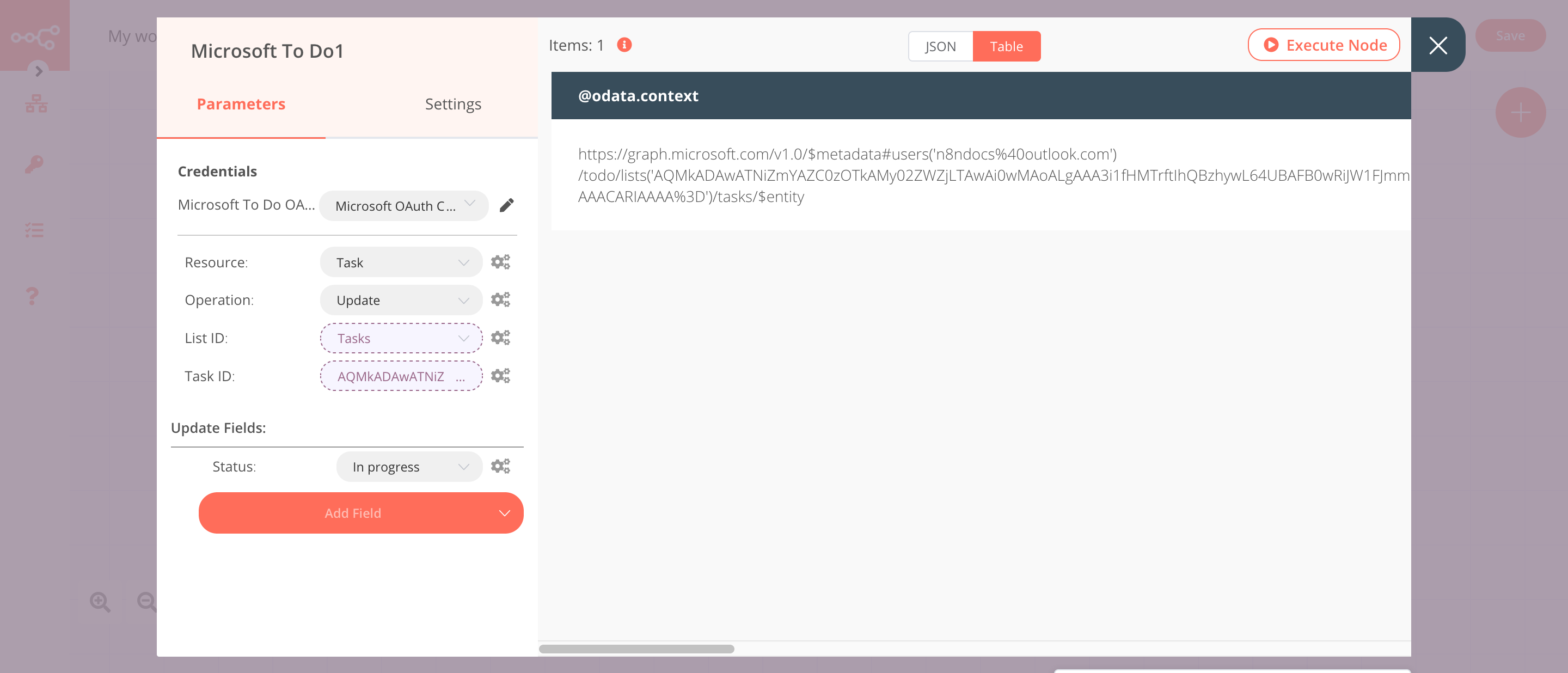 Update the status of a task using the Microsoft To Do node