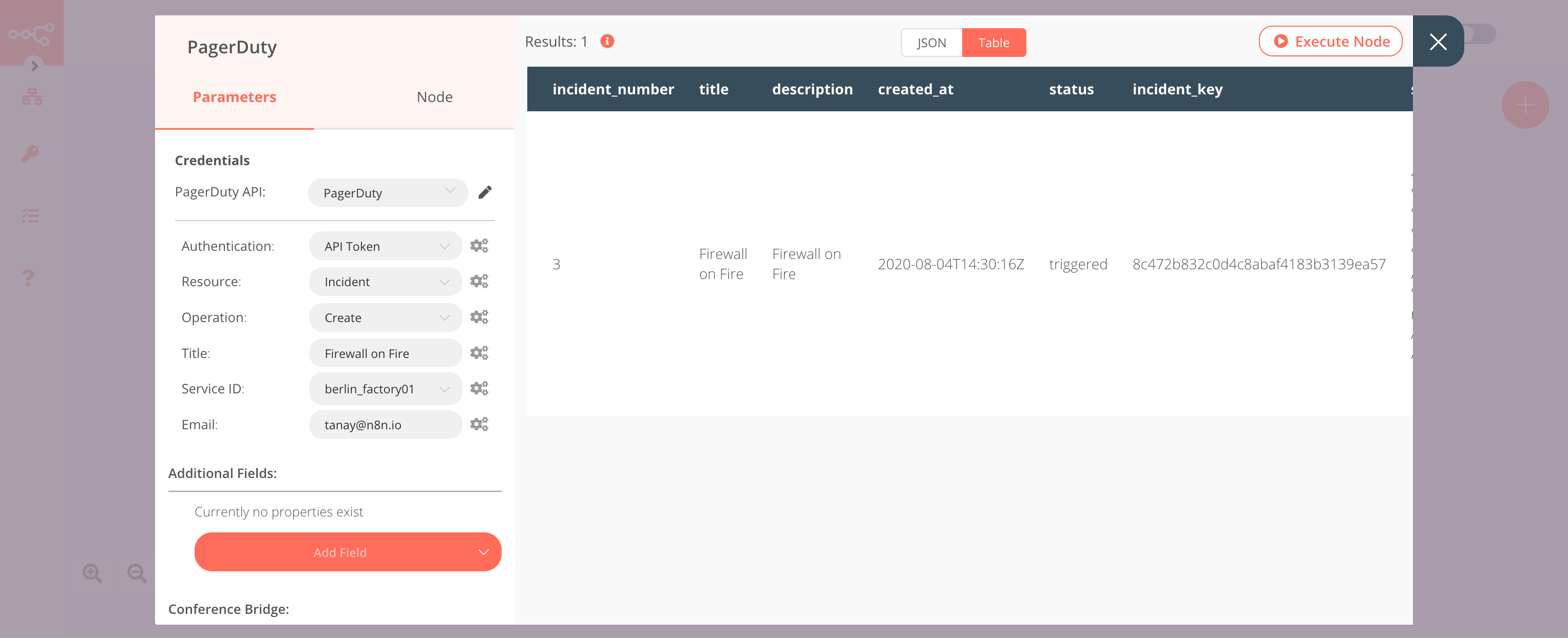 Using the PagerDuty node to create an incident