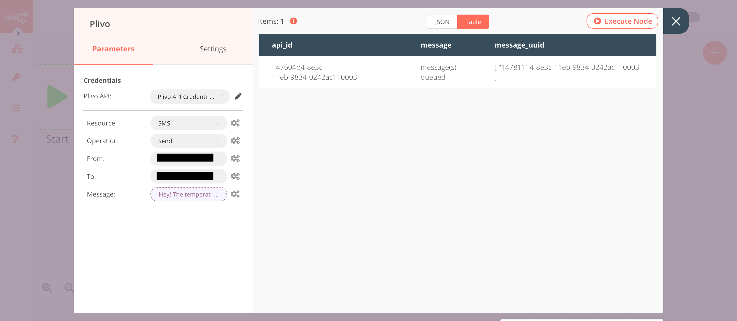 Using the Plivo node to send weather updates via SMS