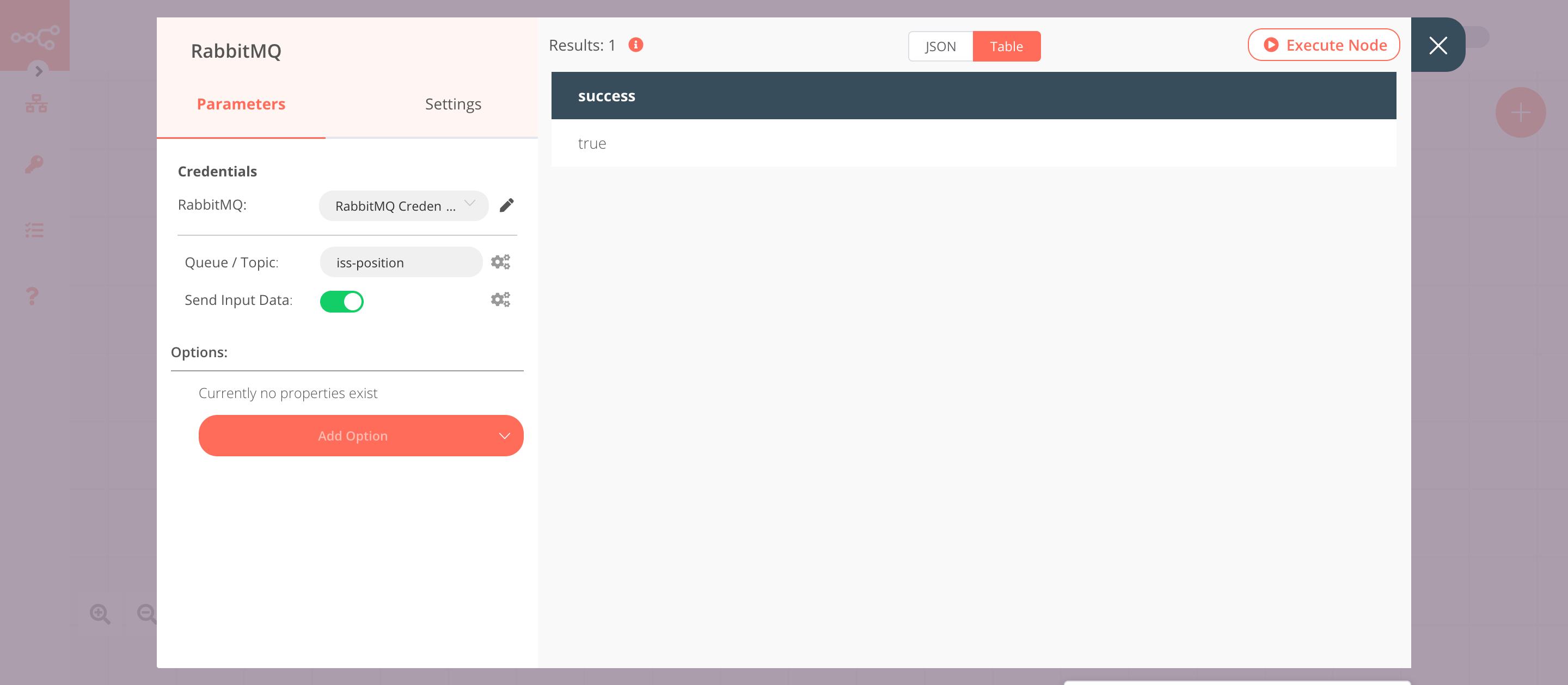 Using the RabbitMQ node to send the data to a queue