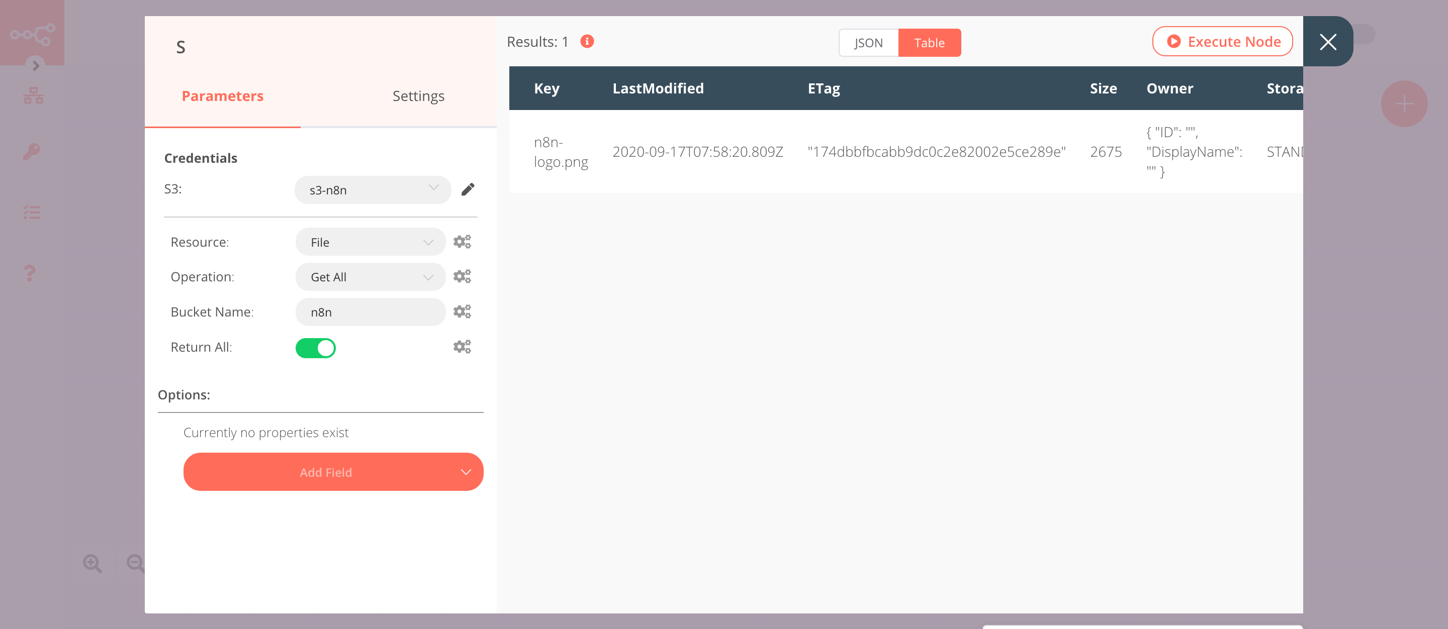 Using the S3 node to get a list of all the files in a bucket