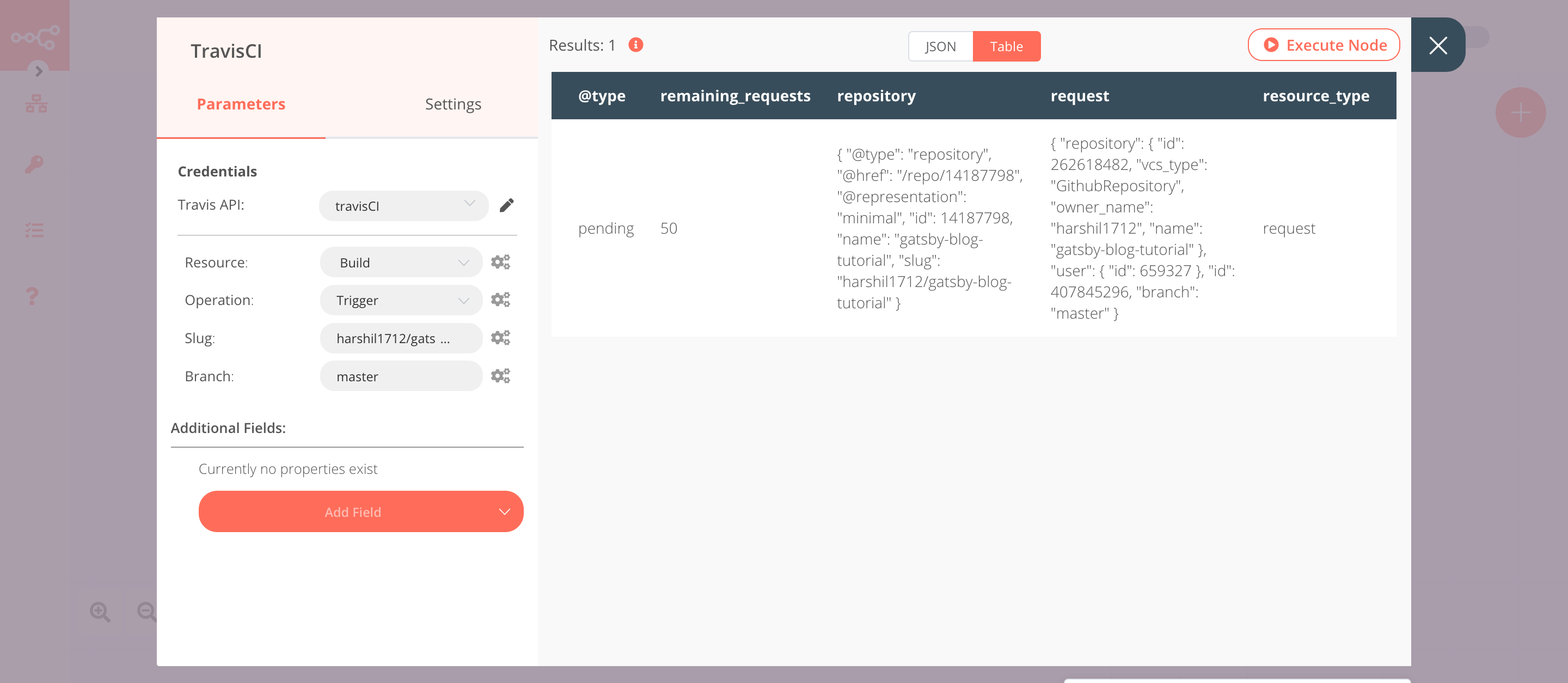 Using the Travis CI node to trigger a build