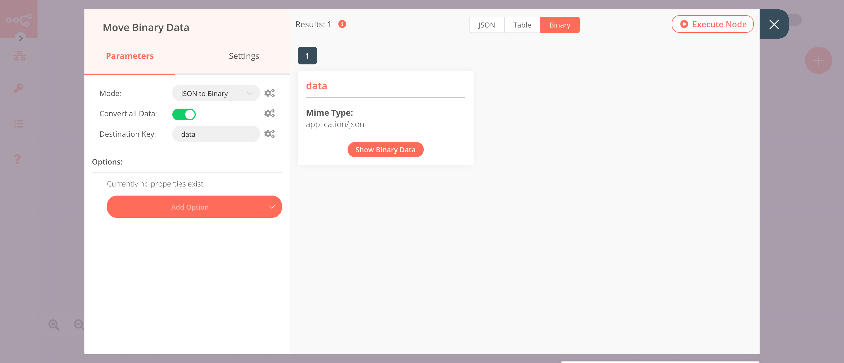 Convert JSON to binary using the Move Binary Data node