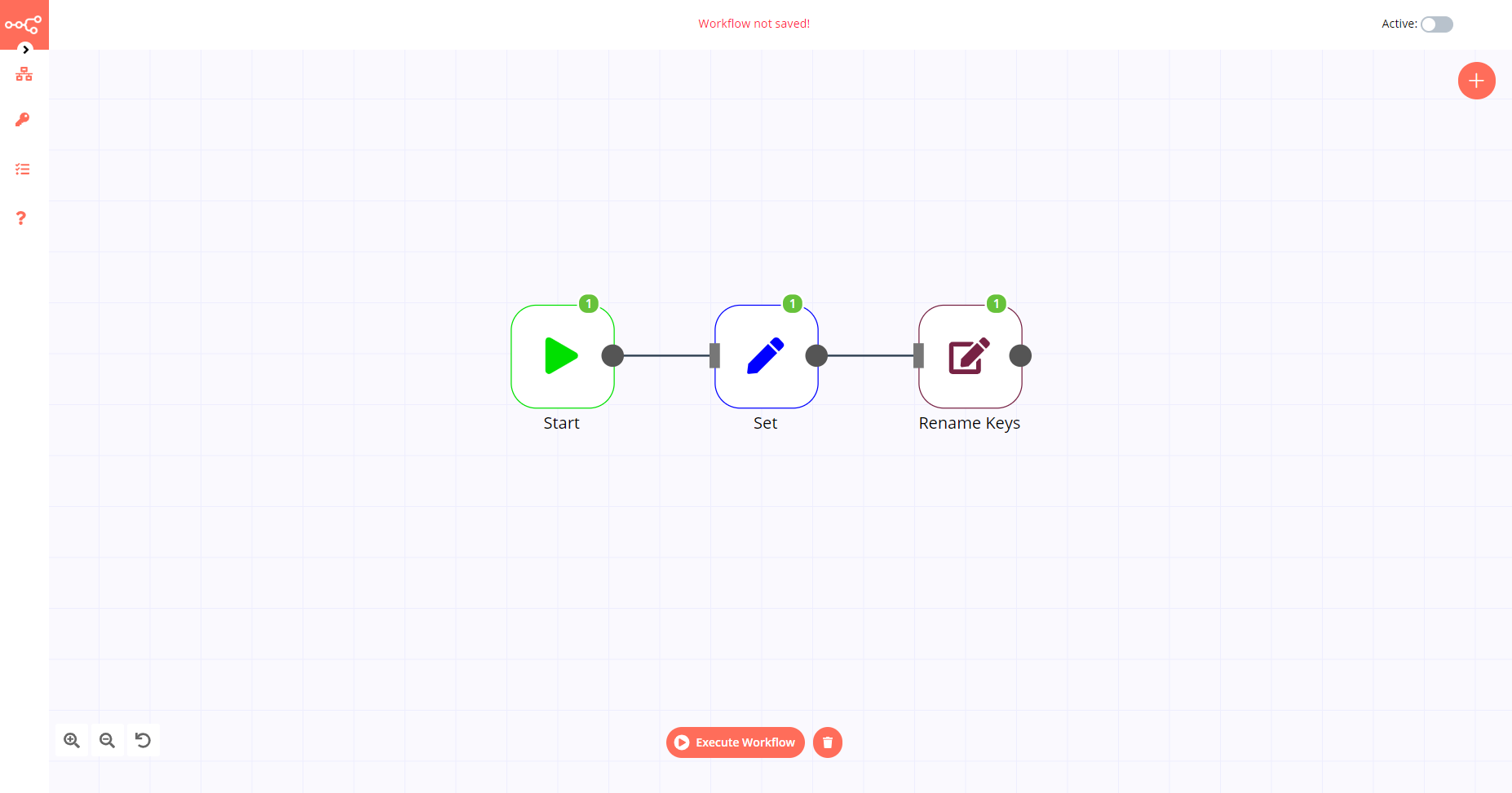 A workflow with the Rename Keys node