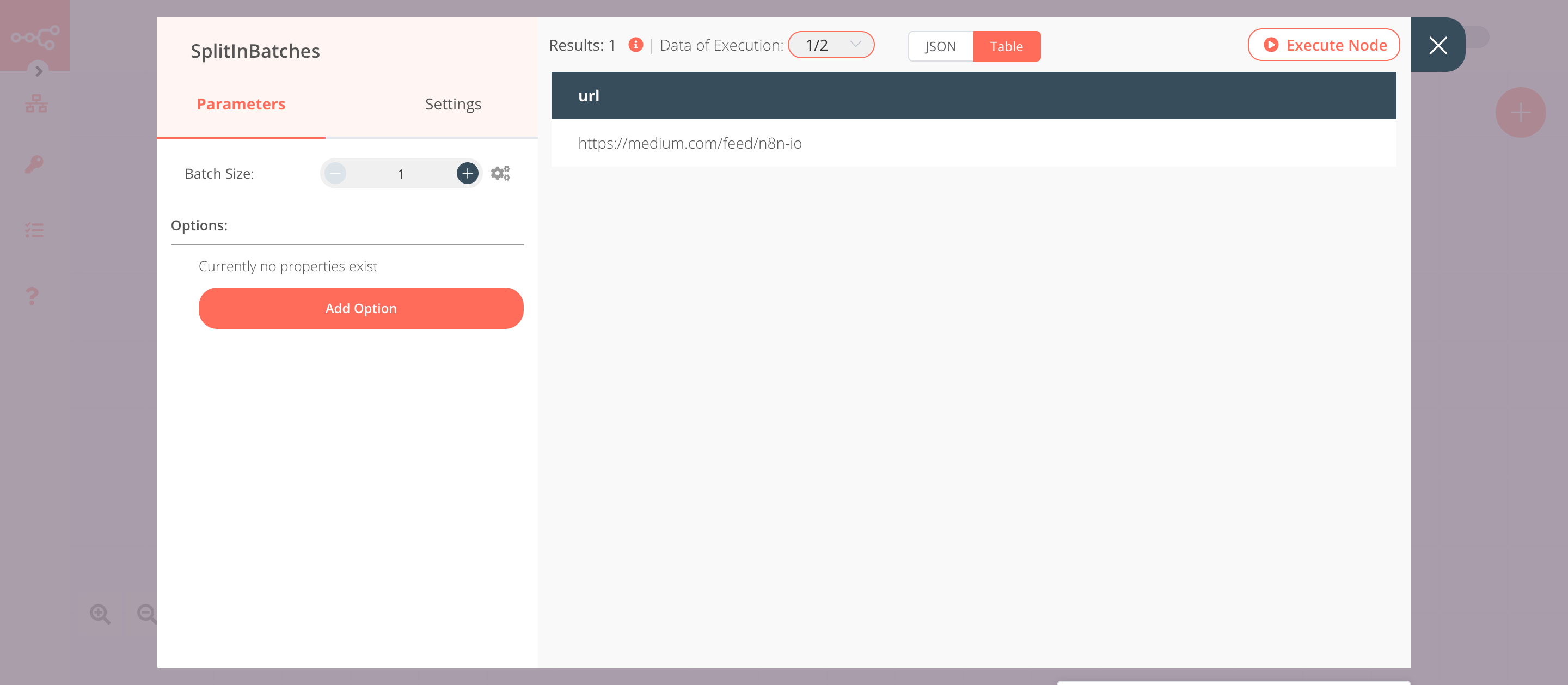 Using the Split In Batches node to split the data