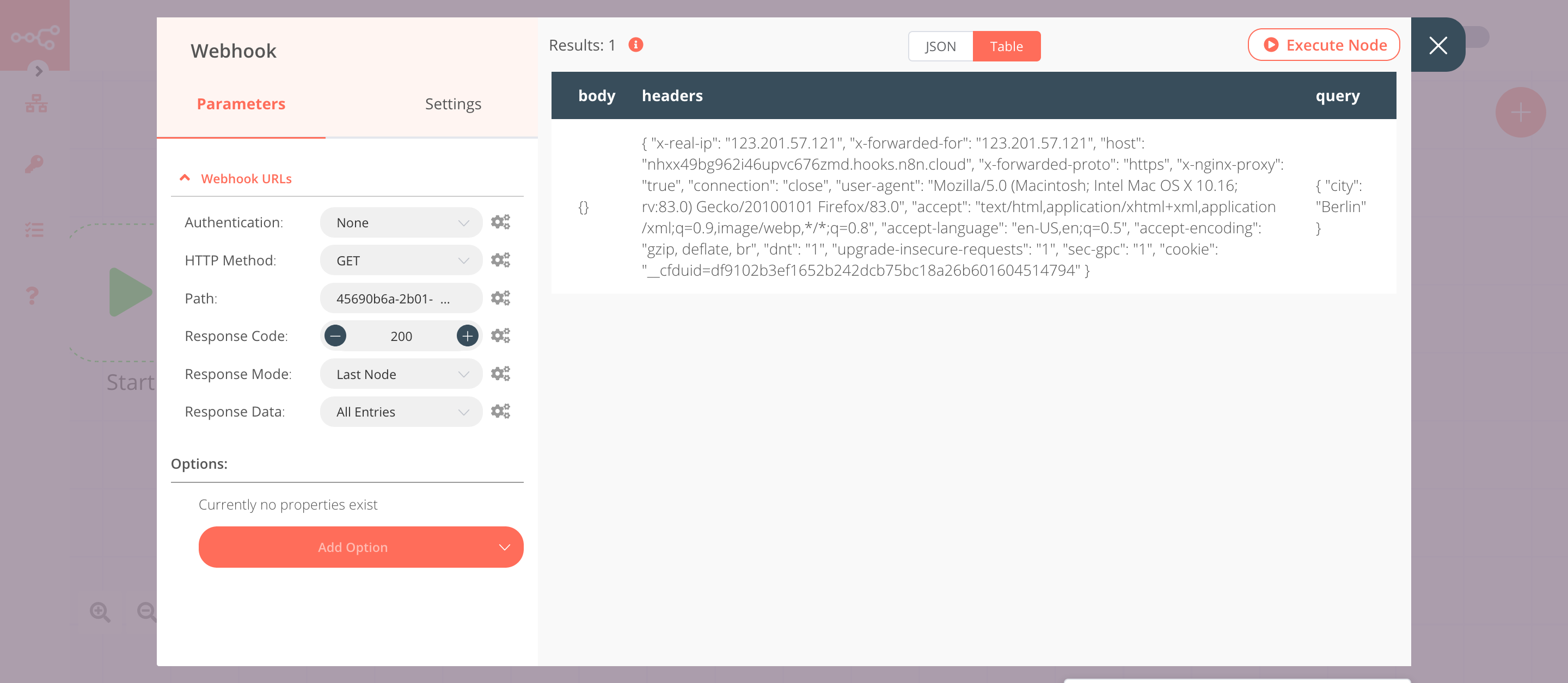 Using the Webhook node to trigger the workflow