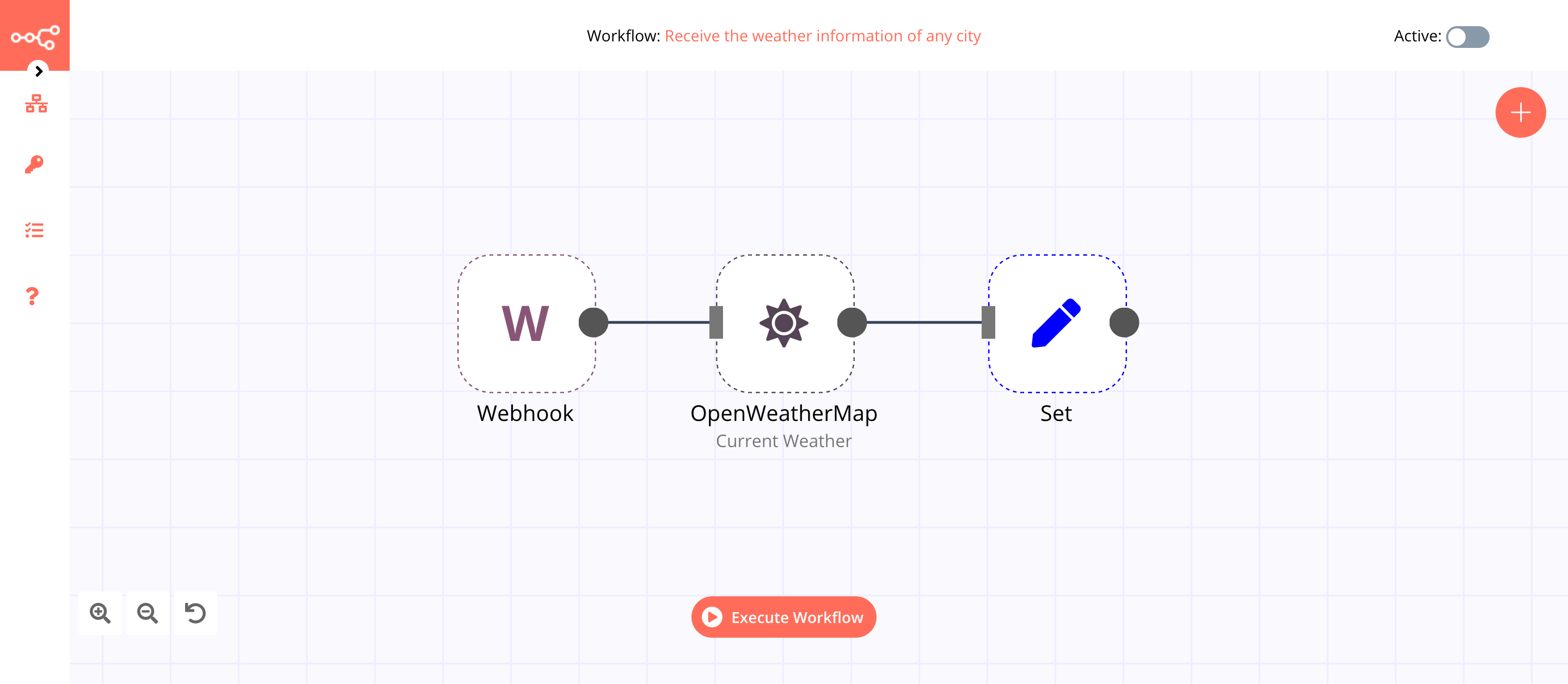 A workflow with the Webhook node