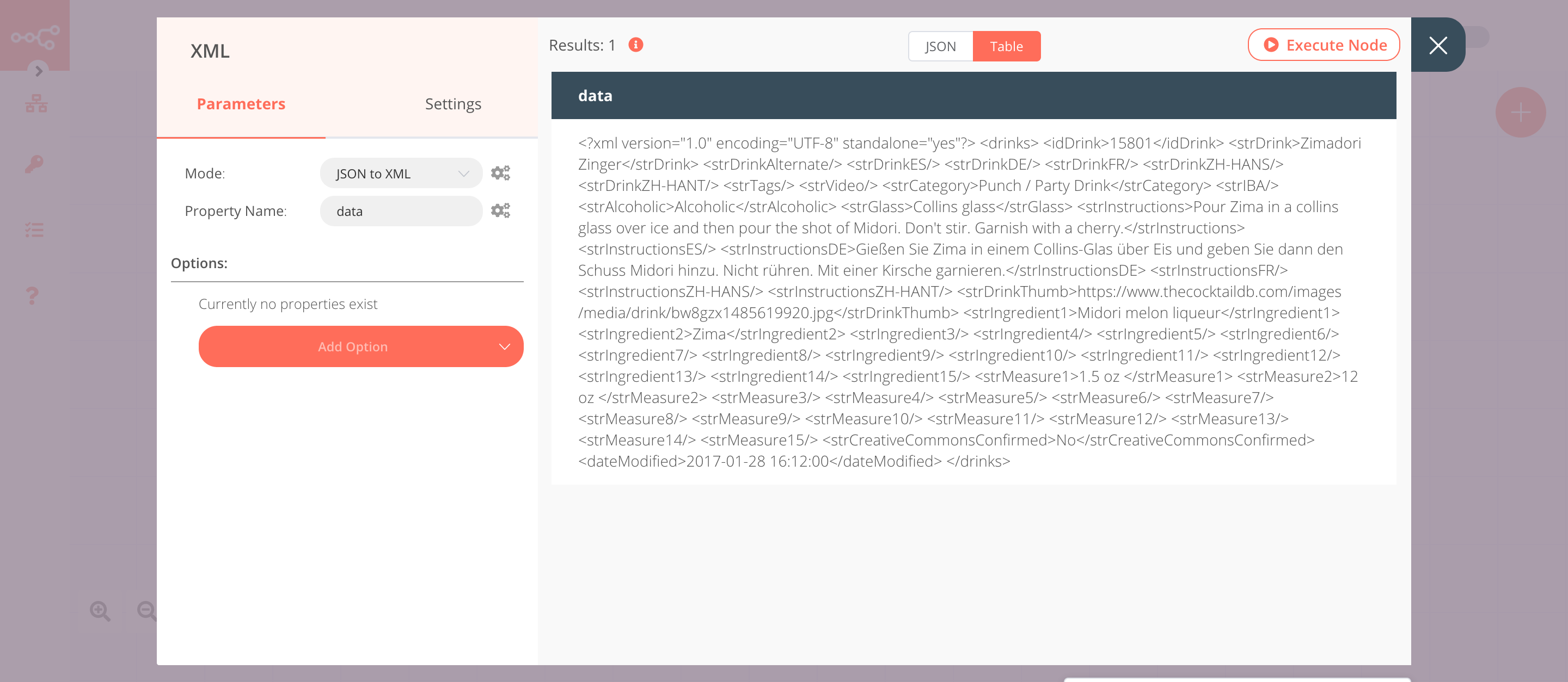 Convert JSON to XML using the XML node