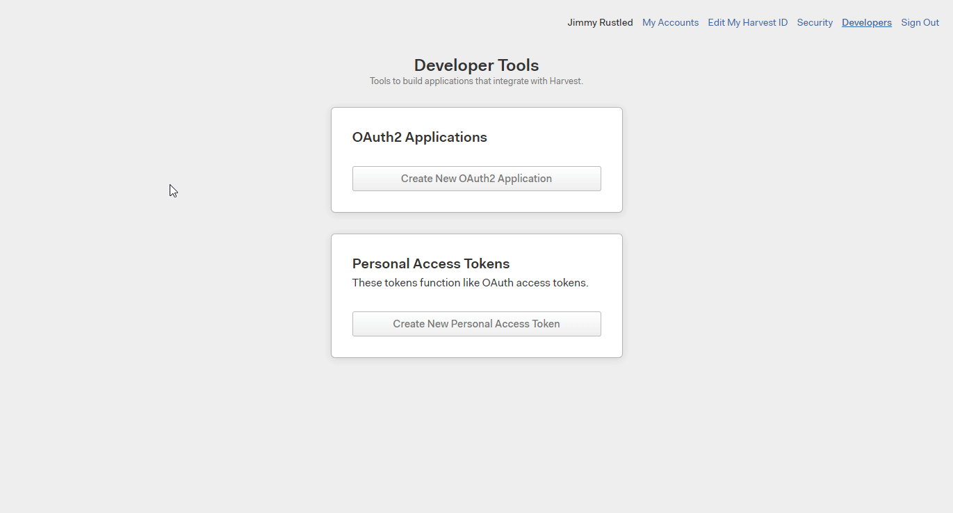 Getting Harvest Access Token credentials