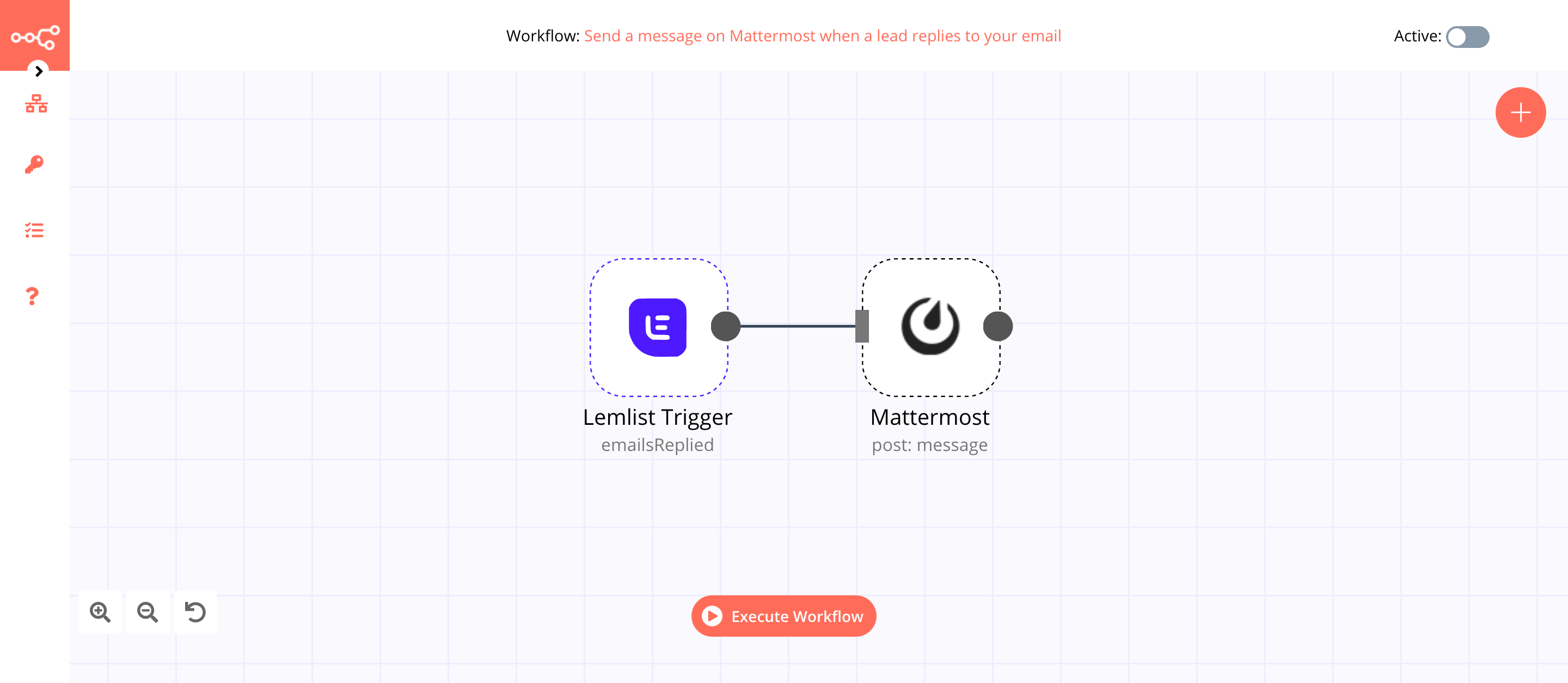 A workflow with the Lemlist Trigger node