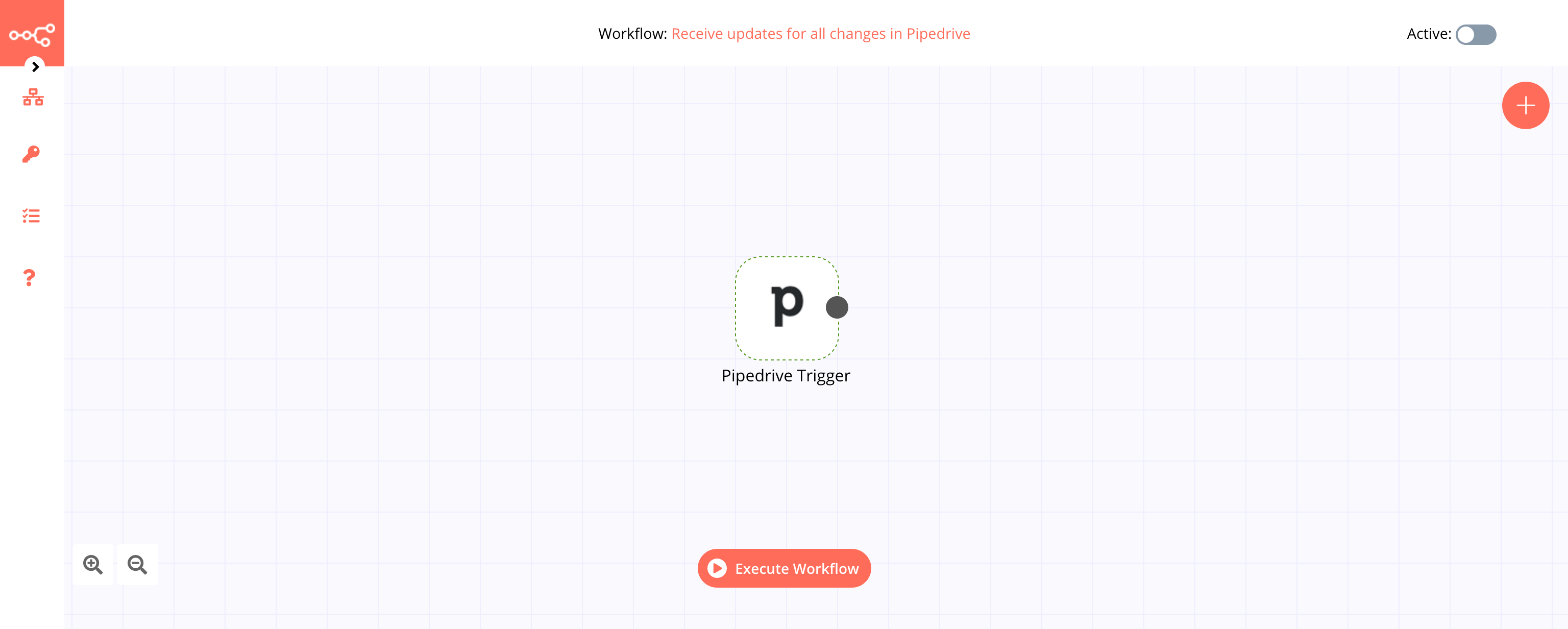 A workflow with the Pipedrive Trigger node